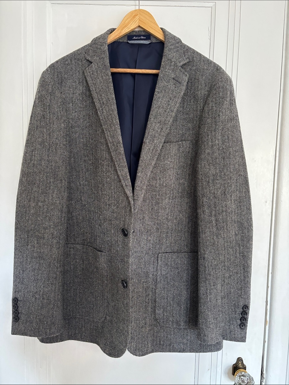Lands’ End Men's Gray Herringbone Wool-Blend Blazer